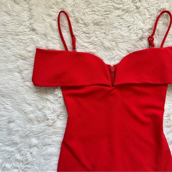 Nookie Dress Pretty Woman Midi Off The Shoulder Bodycon in Cherry Red S - Picture 6 of 11